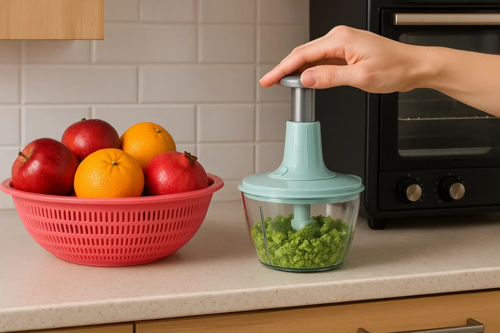 Durable manual meat and vegetable chopper with lid