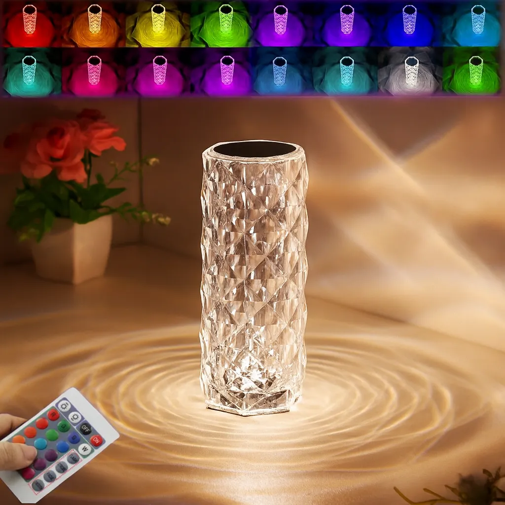 Crystal diamond LED touch lamp with remote control and multi-color lights