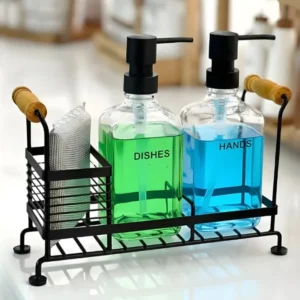 Limon Twin Glass Liquid Dispensers Set With Stand and Sponge