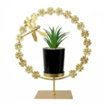 Golden Metal Dragonfly & Floral Pot with Ceramic Plant