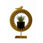 Golden Metal Bird Pot with Ceramic Cactus