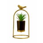 Golden Metal Bird Pot with Ceramic Plant