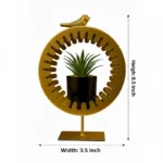 Golden Metal Bird Pot with Ceramic Cactus