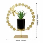 Golden Metal Dragonfly & Floral Pot with Ceramic Plant