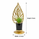Golden Metal Leaf With Pot Table Plant Showpiece