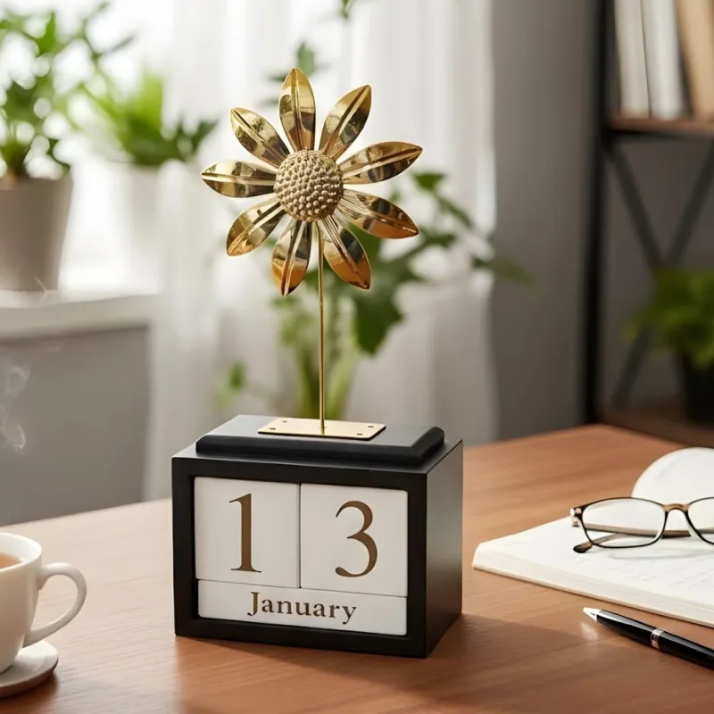 Golden Bloom Perpetual Calendar Elegant Desktop Date Display - Image 2