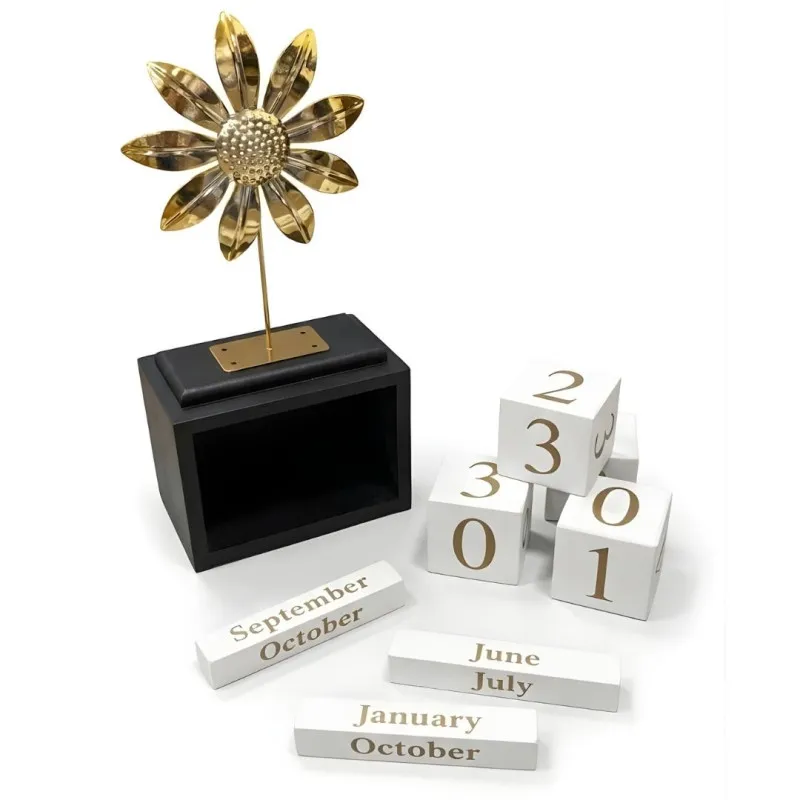 Golden Bloom Perpetual Calendar Elegant Desktop Date Display - Image 3