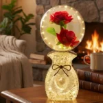 LED Artificial Rose Globe Lamp With Bow Crystal Base Night Light