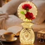 LED Artificial Rose Globe Lamp With Bow Crystal Base Night Light
