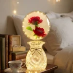 LED Artificial Rose Globe Lamp With Bow Crystal Base Night Light