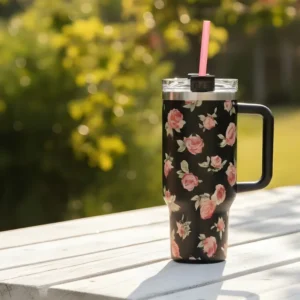 Black Floral Insulated Tumbler 40oz