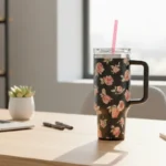 Black Floral Insulated Tumbler 40oz