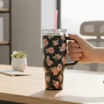 Black Floral Insulated Tumbler 40oz