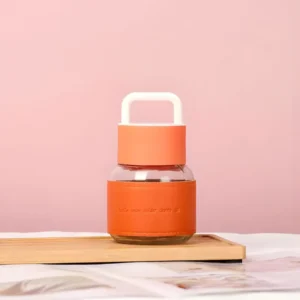 Borosilicate Glass Water Bottle Silicone Sleeve & Handle Lid