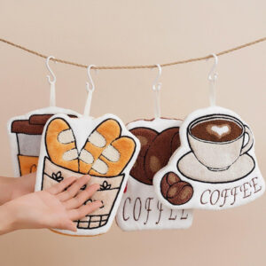 Coffee Pattern Hand Cloth Towel Soft Absorbent Hanging Hand Towel