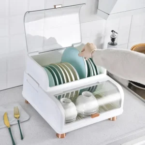 Dustproof Dish Rack Organizer with Cover Kitchen Dish Drying Rack