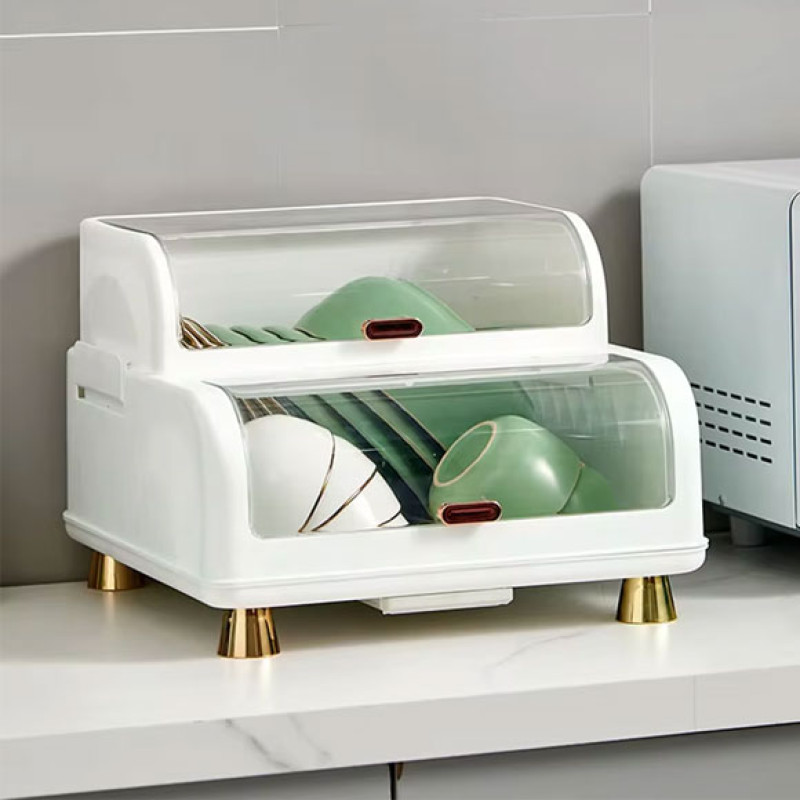 Dustproof Dish Rack Organizer with Cover Kitchen Dish Drying Rack - Image 3