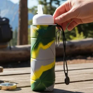 Foldable Silicone Water Bottle 600ml Leak Proof, Portable & Travel Friendly