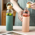 Glass Bottle Silicone Cover With Wooden Cap 500 ML