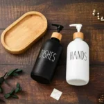 Glass Hand & Dish Soap Dispenser Set With Wooden Base