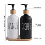Glass Hand & Dish Soap Dispenser Set With Wooden Base