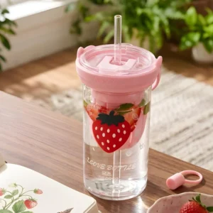 Glass Sipper Cup Drinking Cup with Straw
