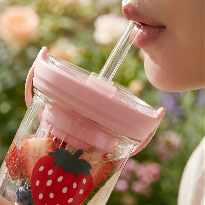Glass Sipper Cup Drinking Cup with Straw - Image 4