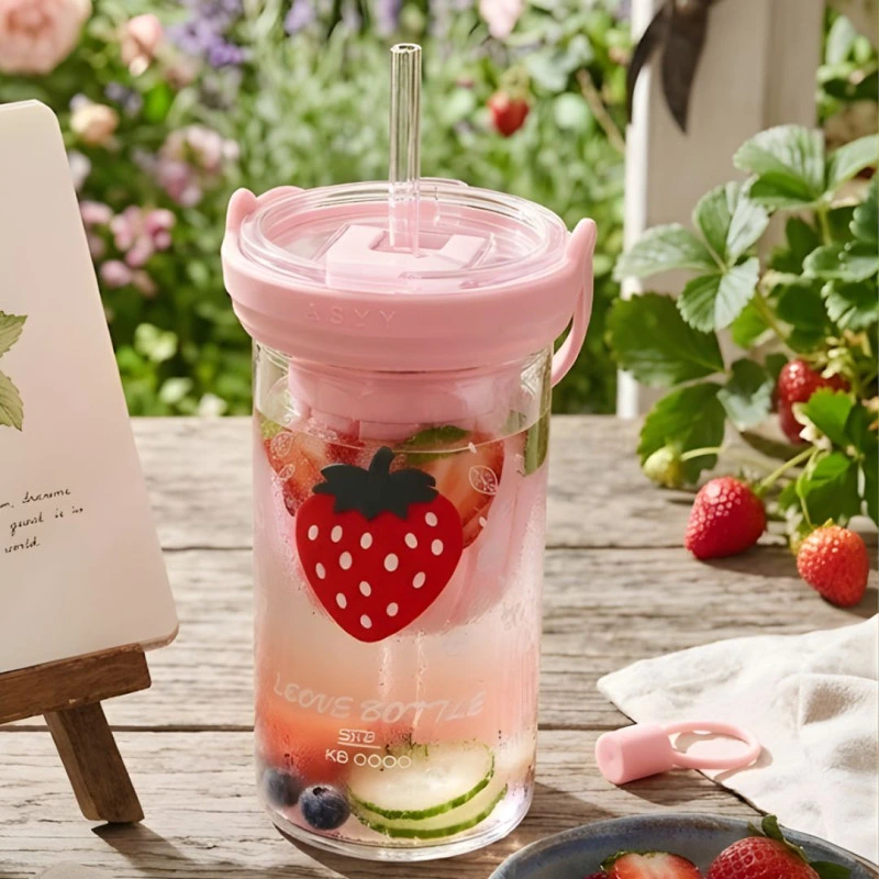 Glass Sipper Cup Drinking Cup with Straw - Image 3