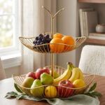 Golden Fruit Basket Decorative Metal Fruit Storage Basket