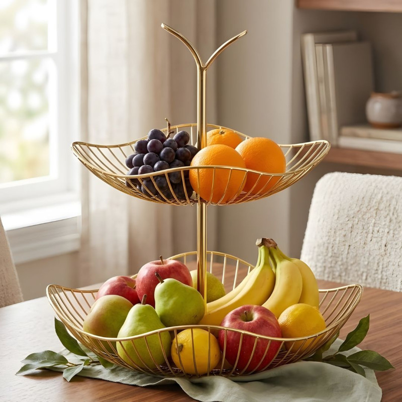 Golden Fruit Basket Decorative Metal Fruit Storage Basket - Image 4