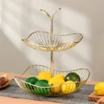 Golden Fruit Basket Decorative Metal Fruit Storage Basket