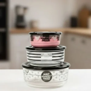 Limon Set of 3 Printed Airtight Glass Container