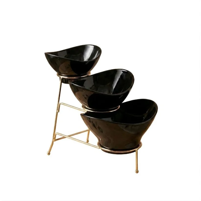 Melamine 1 Large, 1 Medium, And 1 Small Black Lotus Bowls With Golden Stand - Image 3