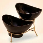 Melamine 1 Medium And 1 Small Black Lotus Bowls With Golden Stand