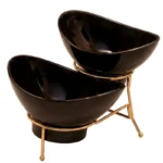 Melamine 1 Medium And 1 Small Black Lotus Bowls With Golden Stand