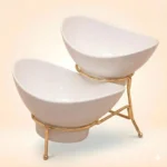 Melamine 1 Medium And 1 Small White Lotus Bowls With Golden Stand