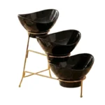 Melamine 2 Medium And 1 Small Black Lotus Bowls With Golden Stand