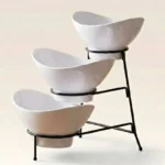 Melamine 2 Medium And 1 Small White Lotus Bowls With Black Stand