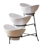 Melamine 2 Medium And 1 Small White Lotus Bowls With Black Stand