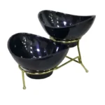 Melamine 2 Small Black Lotus Bowls With Golden Stand