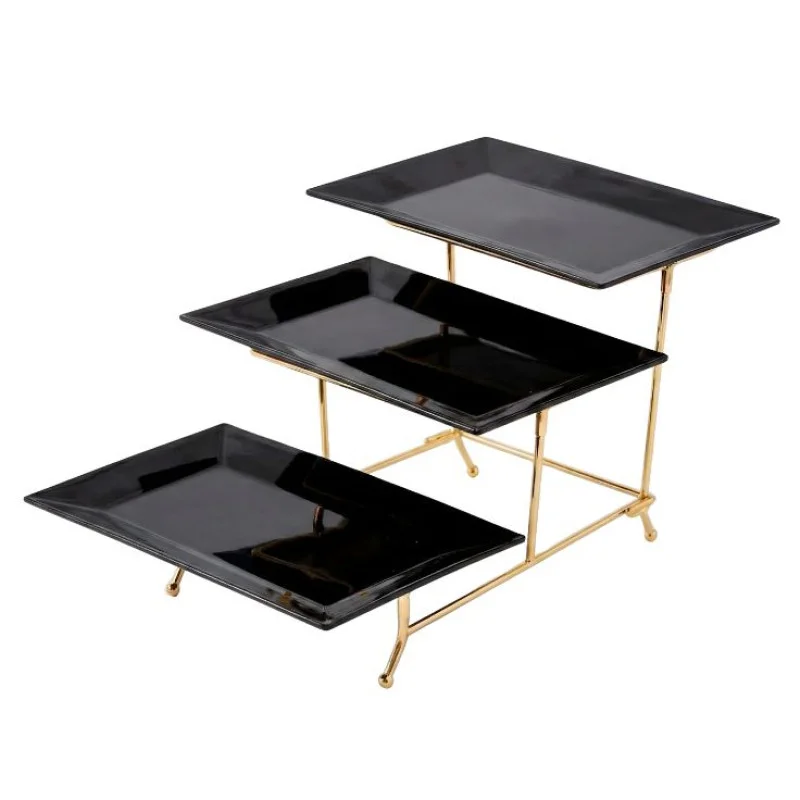 Melamine 3 Black Medium Platter With Golden Stand - Image 3