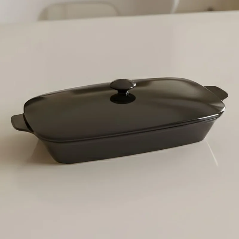 Melamine Black Rectangle Serving Bowl With Lid - Image 2