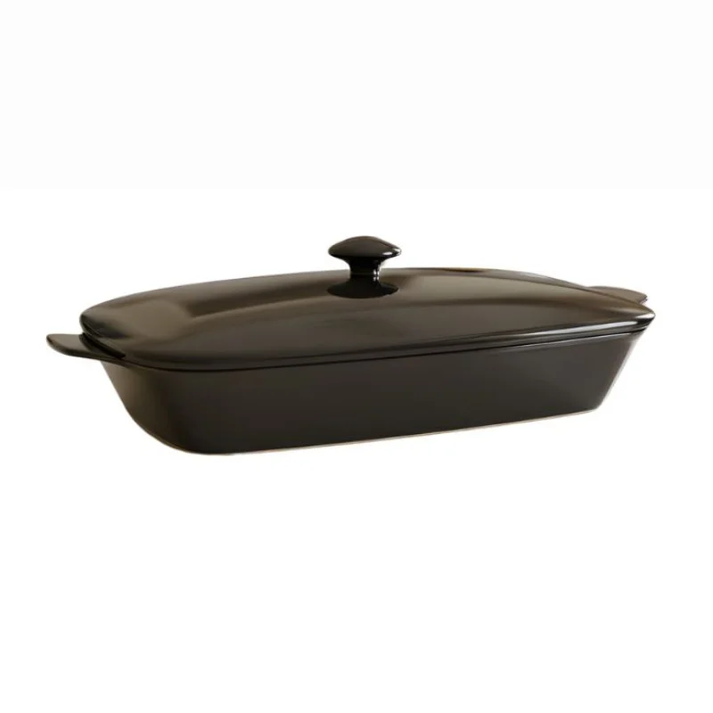 Melamine Black Rectangle Serving Bowl With Lid - Image 3