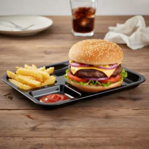 Melamine Black Serving Tray for Fast Food and Restaurant Use