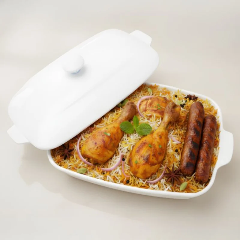 Melamine White Rectangle Serving Bowl With Lid