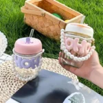 Reusable Glass Coffee Mug With Lid & Straw