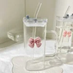 Straw Glass Bottle 450ML Portable Drinking Cup