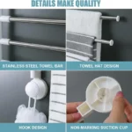 Suction Cup 4 Bar Rotating Bathroom Towel Rack