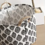 Two-Tone Foldable Laundry Basket – Leaves Pattern