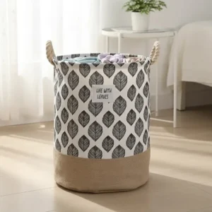 Two-Tone Foldable Laundry Basket - Leaves Pattern